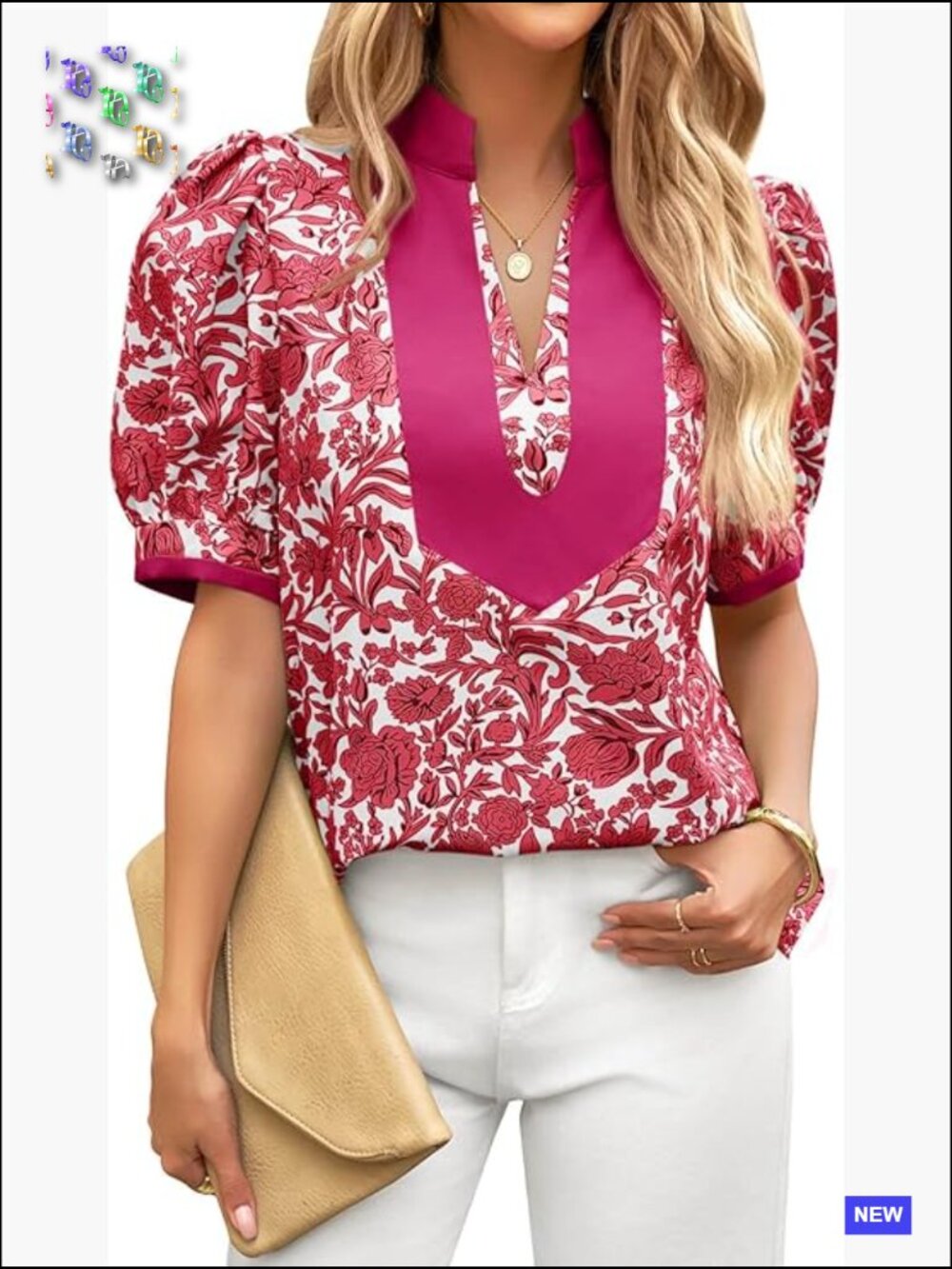 Floral Puff Sleeve Top V Neck Patchwork Boho Summer Blouse Dressy Casual Shirt